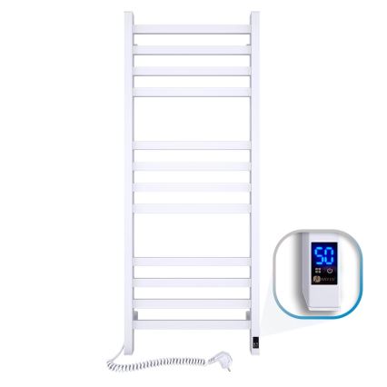 Badkamer handdoekradiator met thermostaat AVANGARD 227W 120x48cm, wit, links