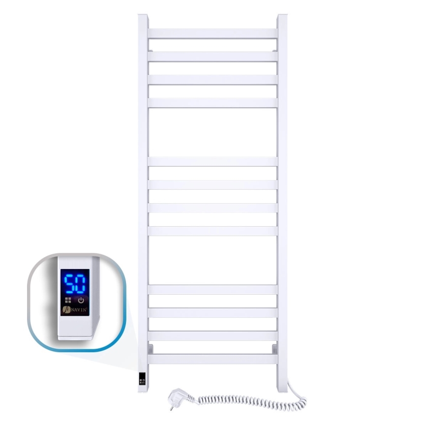 Ladderradiator voor badkamer met thermostaat AVANGARD 459W/230V 120,6cm IP44 wit rechts vierkant