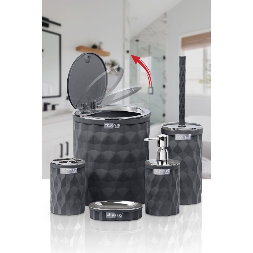 Badkamer set DIAMOND 5 st. antraciet/glanzend chroom