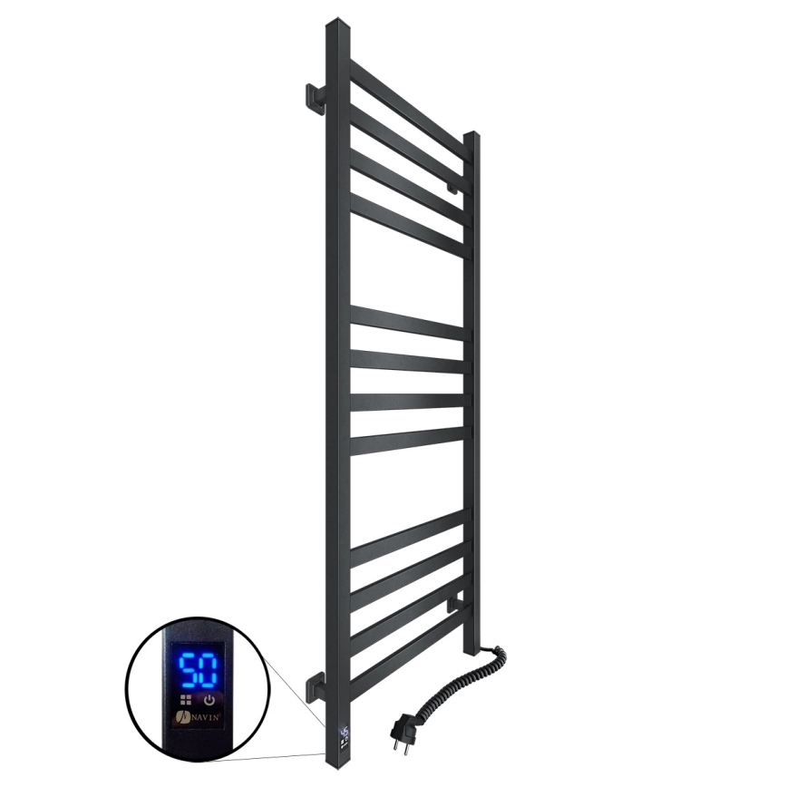 Badkamerhanddoekradiator met thermostaat AVANGARD 227 W 120 x 48 cm zwart rechts
