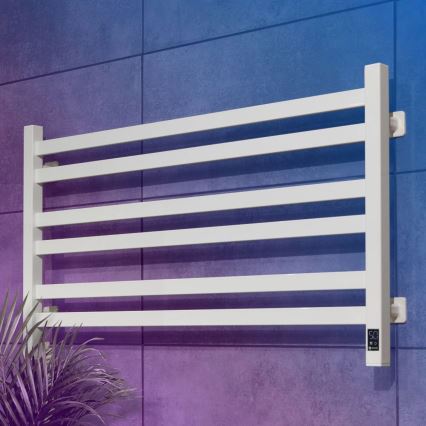 AVANGARD handdoekradiator voor badkamer met thermostaat, 316 W / 230 V, 50,6 cm, IP44, wit, links, vierkant