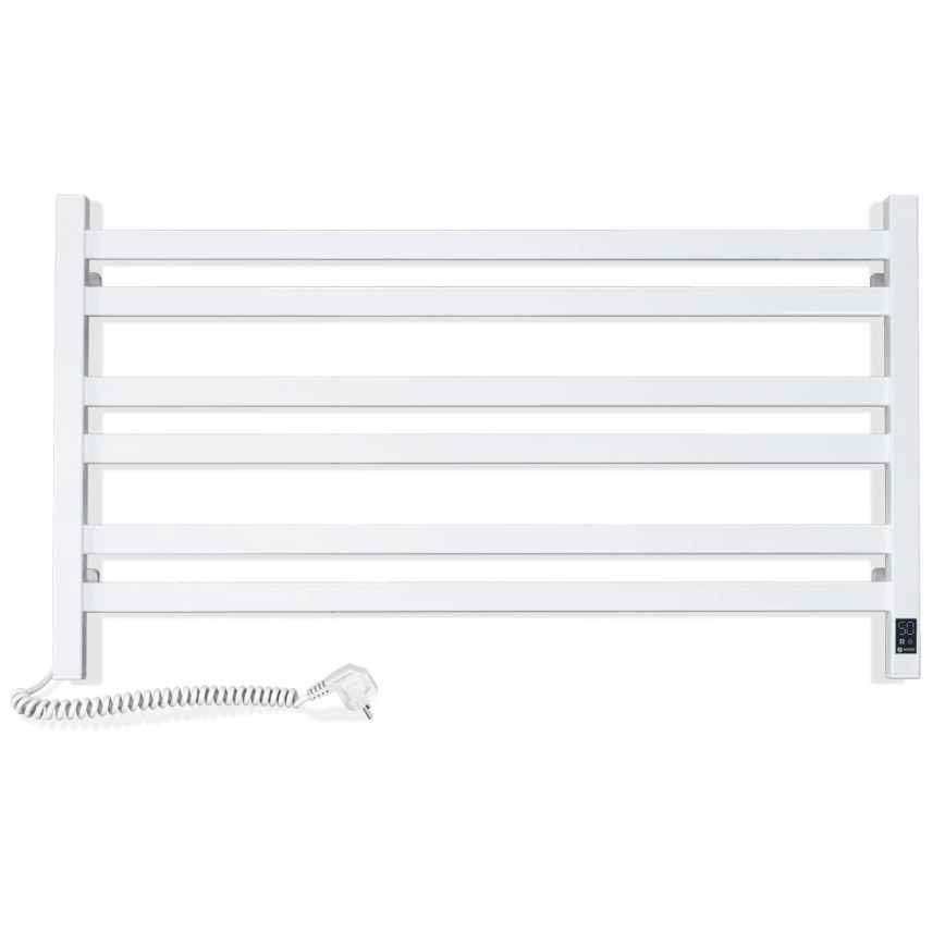 AVANGARD handdoekradiator voor badkamer met thermostaat, 316 W / 230 V, 50,6 cm, IP44, wit, links, vierkant