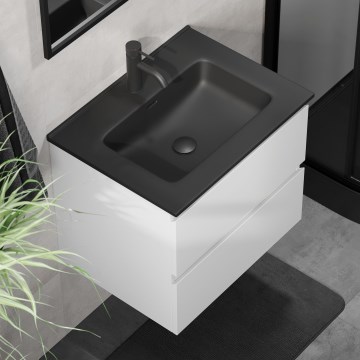 Badkamerkast met wastafel KENWOOD 61x52x45 cm wit/zwart