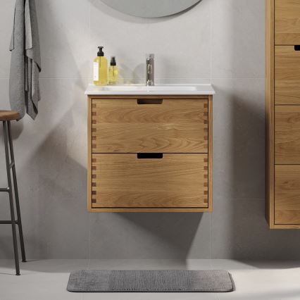 Badkamerkast onder wastafel GRIBSKOV 60 cm beige/eiken