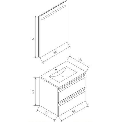 Badkamermeubel met wastafel VEDO + LED-spiegel LED/10W/230V IP44 zwart
