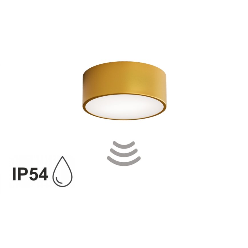Badkamerplafondlamp met sensor CLEO 1xE27/24W/230V Ø 20 cm IP54 goudkleurig