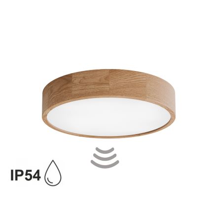 Badkamerplafondlamp met sensor CLEO 4xE27/24W/230V Ø 47,5 cm IP54 eik