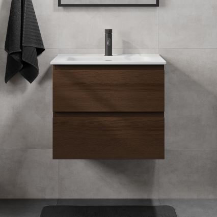 Badmeubel CONOR 61 cm met wastafel, walnoot/wit