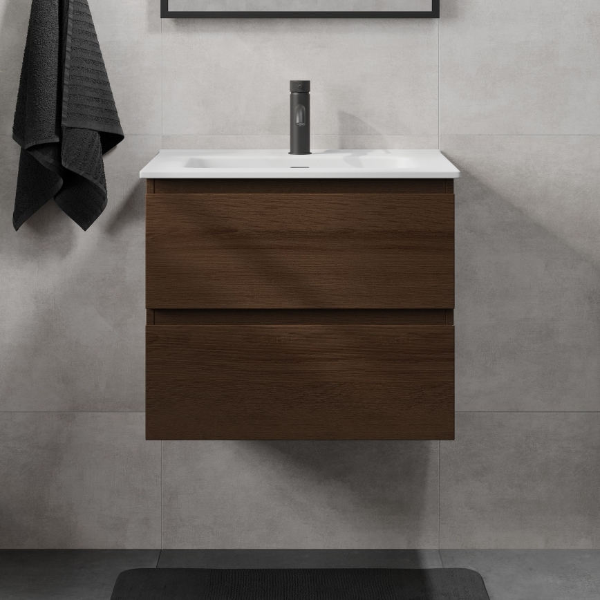 Badmeubel CONOR 61 cm met wastafel, walnoot/wit