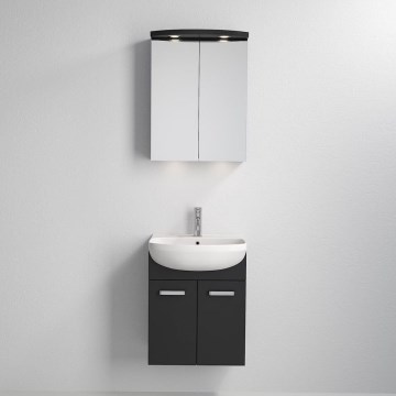 Badmeubel met wastafel ASTRID + LED-spiegelkast 4xLED/4,3W/230V IP44 zwart