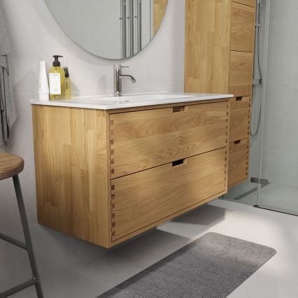 Badmeubel met wastafel GRIBSKOV 100 cm beige/eik/wit