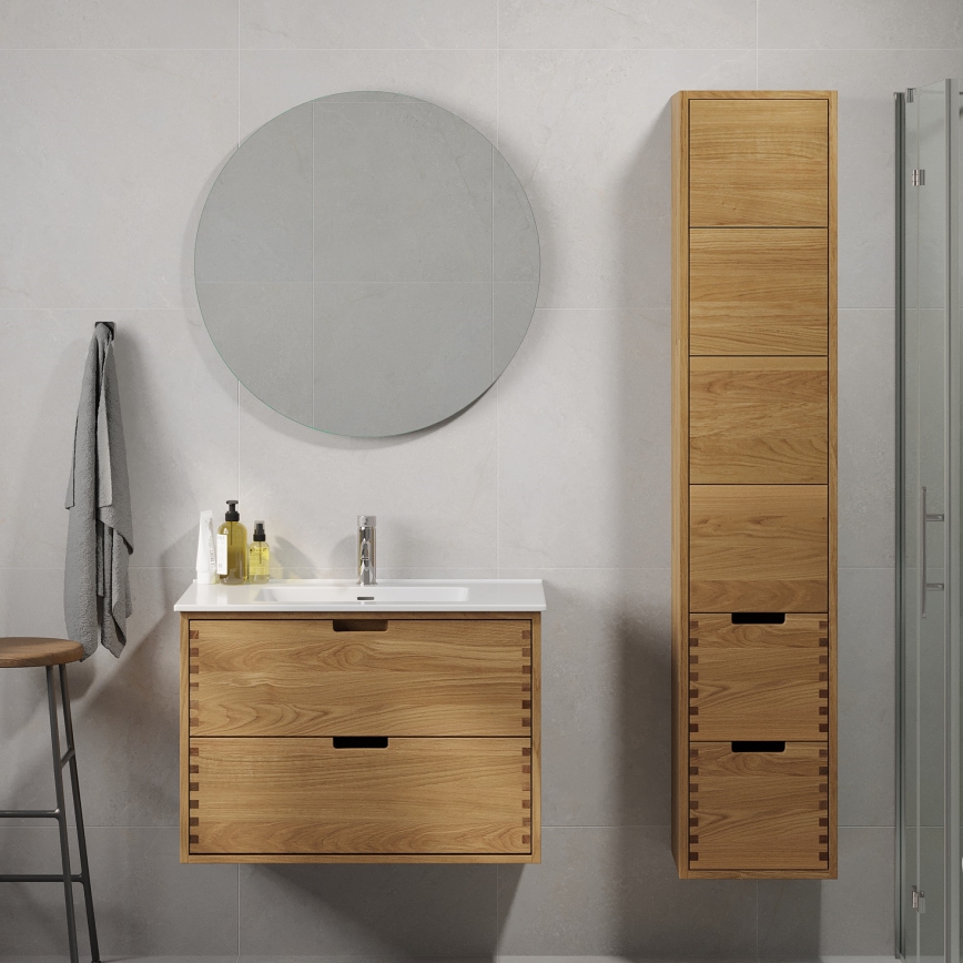 Badmeubel met wastafel GRIBSKOV 80 cm, beige/eiken/wit