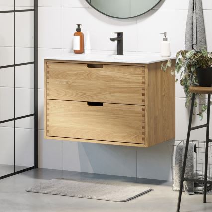 Badmeubel met wastafel GRIBSKOV 80 cm, beige/eiken/wit