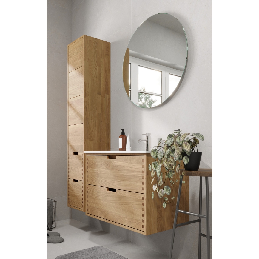 Badmeubel met wastafel GRIBSKOV 80 cm, beige/eiken/wit