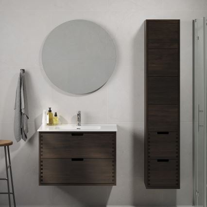Badmeubel met wastafel GRIBSKOV 80 cm bruin/eiken/wit