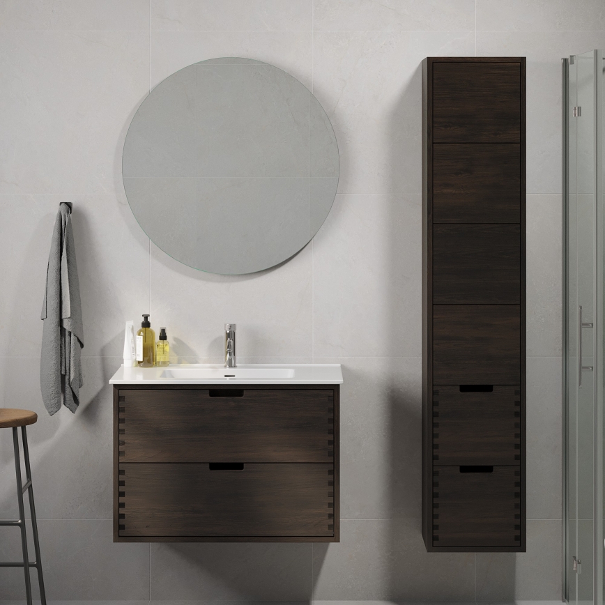Badmeubel met wastafel GRIBSKOV 80 cm bruin/eiken/wit