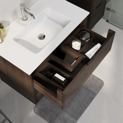 Badmeubel met wastafel GRIBSKOV 80 cm bruin/eiken/wit