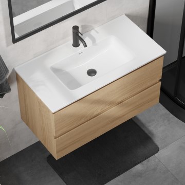 Badmeubel met wastafel KENWOOD 91 cm eiken/wit