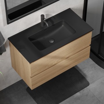 Badmeubel met wastafel KENWOOD 91 cm eiken/zwart