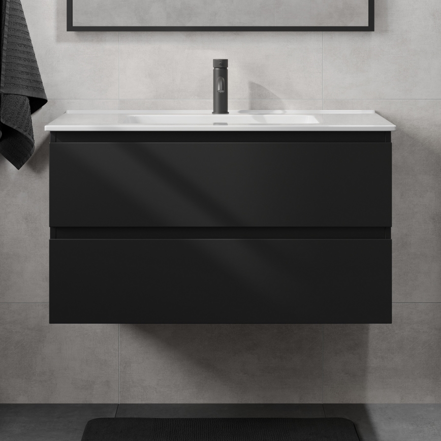 Badmeubel met wastafel KENWOOD 91 cm zwart/wit