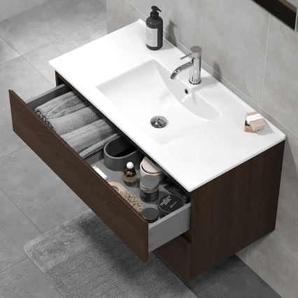Badmeubel met wastafel KENWOOD 91x50x47 cm walnoot