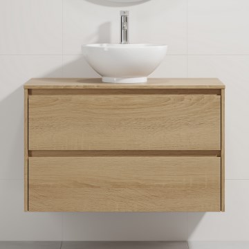 Badmeubel met wastafel TRONDHEIM/DRAMMEN 90x57x46 cm eiken/wit
