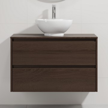 Badmeubel met wastafel TRONDHEIM/DRAMMEN 90x57x46 cm walnoot/wit