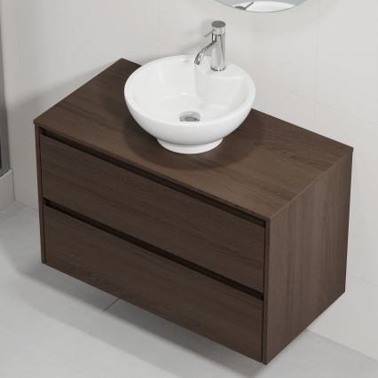 Badmeubel met wastafel TRONDHEIM/DRAMMEN 90x57x46 cm walnoot/wit