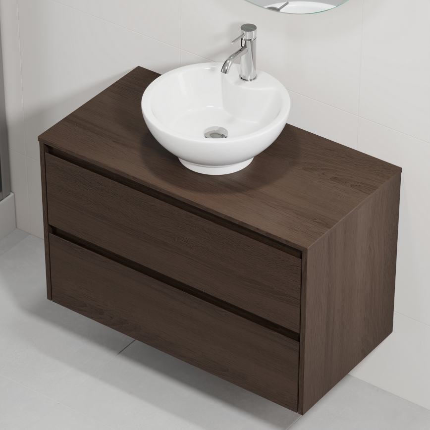 Badmeubel met wastafel TRONDHEIM/DRAMMEN 90x57x46 cm walnoot/wit
