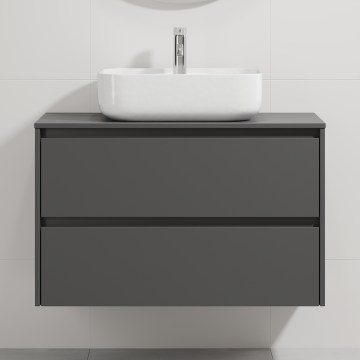 Badmeubel met wastafel TRONDHEIM/KRISTIANSAND 90x57x46 cm antraciet/wit