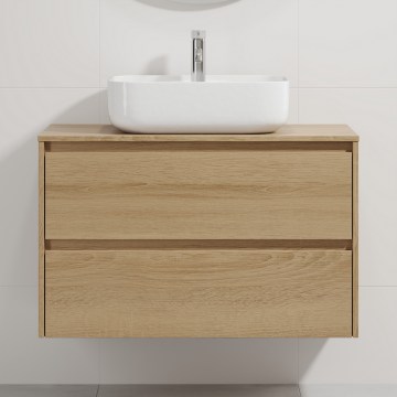 Badmeubel met wastafel TRONDHEIM/KRISTIANSAND 90x57x46 cm eiken/wit