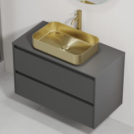Badmeubel met wastafel TRONDHEIM/LJORDAL 90x57x46 cm antraciet/messing