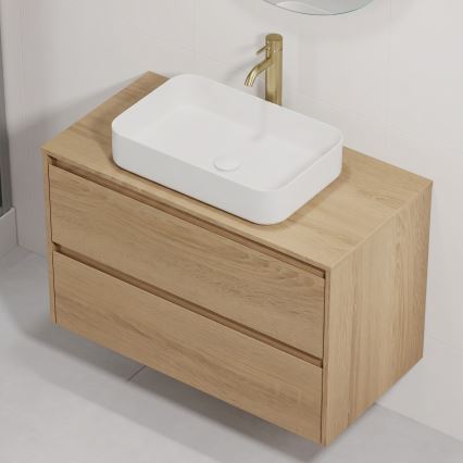 Badmeubel met wastafel TRONDHEIM/LJORDAL 90x57x46 cm eiken/wit