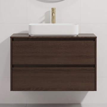 Badmeubel met wastafel TRONDHEIM/LJORDAL 90x57x46 cm notenhout/wit