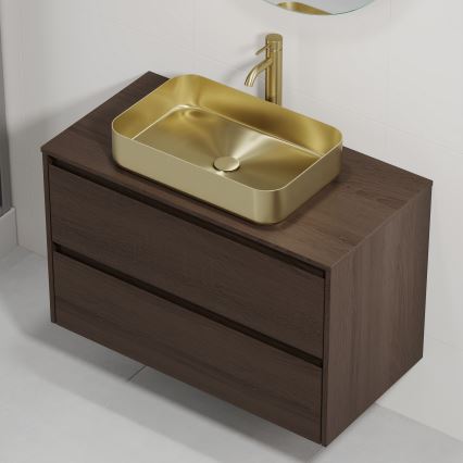 Badmeubel met wastafel TRONDHEIM/LJORDAL 90x57x46 cm walnoot/messing