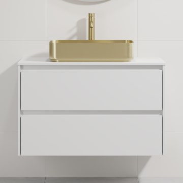 Badmeubel met wastafel TRONDHEIM/LJORDAL 90x57x46 cm wit/messing