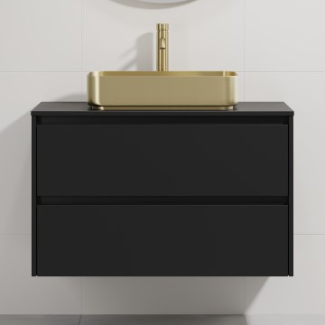 Badmeubel met wastafel TRONDHEIM/LJORDAL 90x57x46 cm zwart/messing