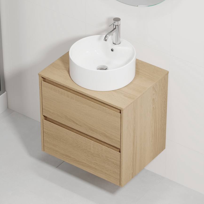 Badmeubel met wastafel TRONDHEIM/VIKEDAL 60x57x46 cm eiken/wit