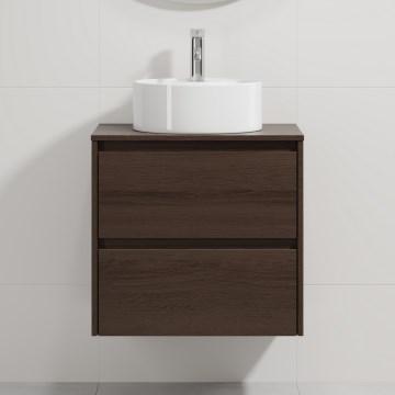 Badmeubel met wastafel TRONDHEIM/VIKEDAL 60x57x46 cm walnoot/wit