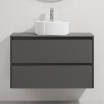 Badmeubel met wastafel TRONDHEIM/VIKEDAL 90x57x46 cm antraciet/wit
