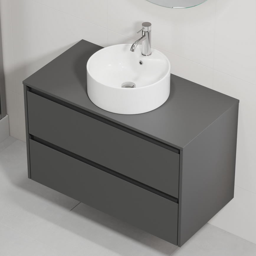 Badmeubel met wastafel TRONDHEIM/VIKEDAL 90x57x46 cm antraciet/wit