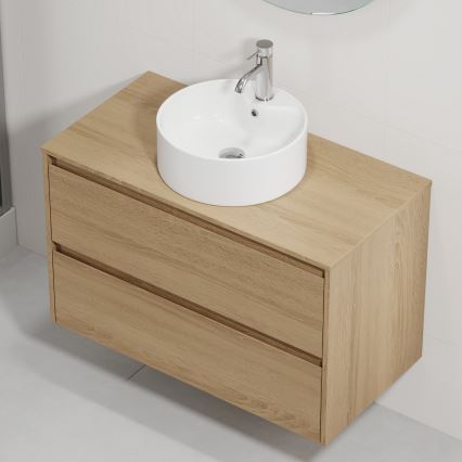 Badmeubel met wastafel TRONDHEIM/VIKEDAL 90x57x46 cm eiken/wit