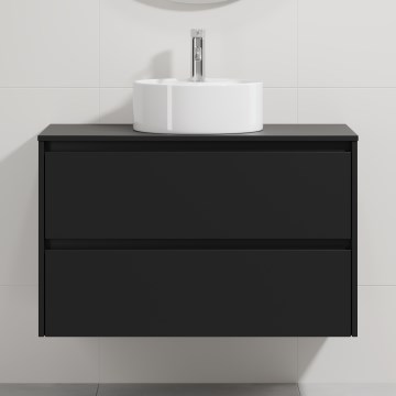 Badmeubel met wastafel TRONDHEIM/VIKEDAL 90x57x46 cm zwart/wit