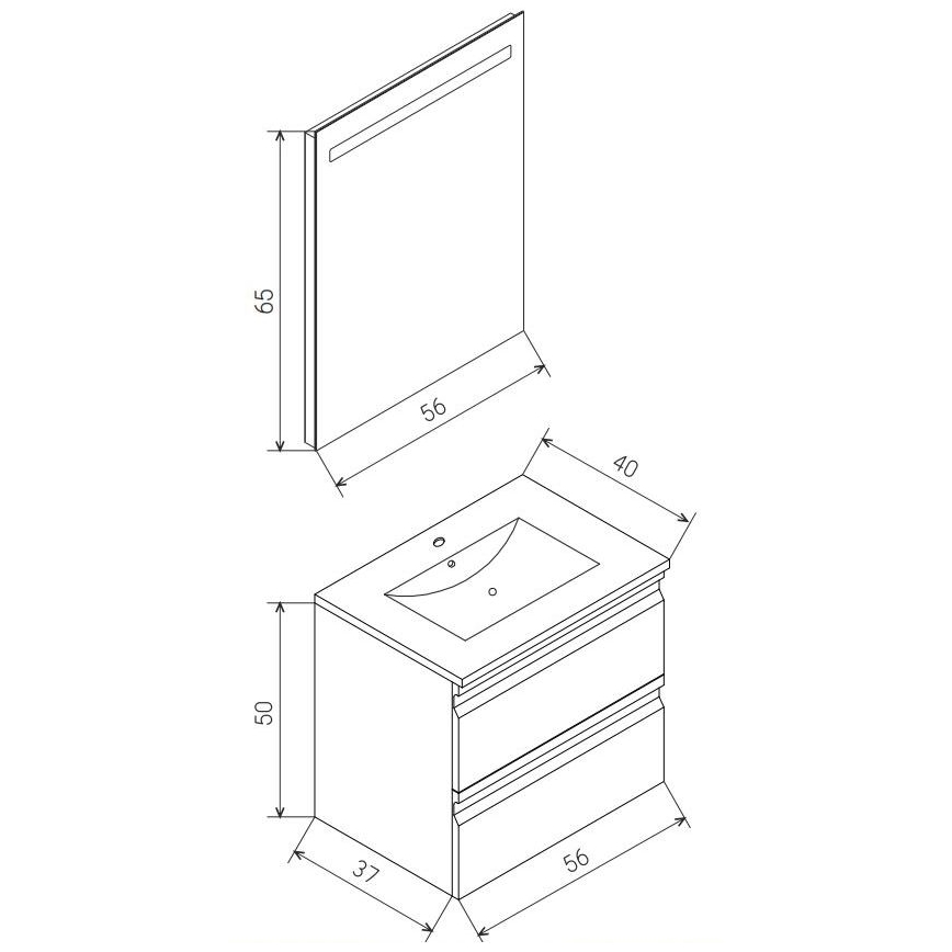 Badmeubel met wastafel VEDO + LED-spiegel LED/10W/230V IP44 grijs