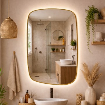 Baltica Design - Miroir mural LED pour salle de bains rétroéclairé STONE CALM LED/15W/230V 4500K 90x60 cm IP65 doré
