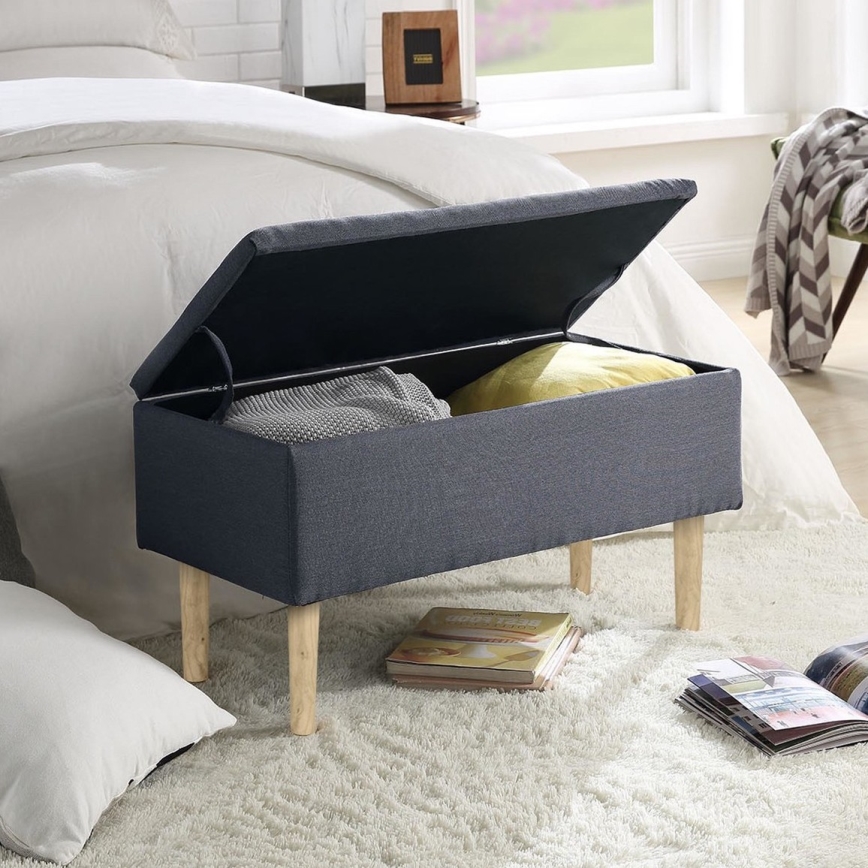 Banc matelassé avec un espace de stockage 44x80 cm gris