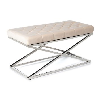 Banc matelassé SALIBA 50x97 cm chrome brillant/crème
