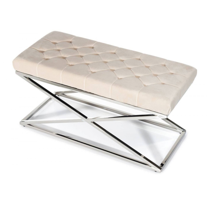 Banc matelassé SALIBA 50x97 cm chrome brillant/crème