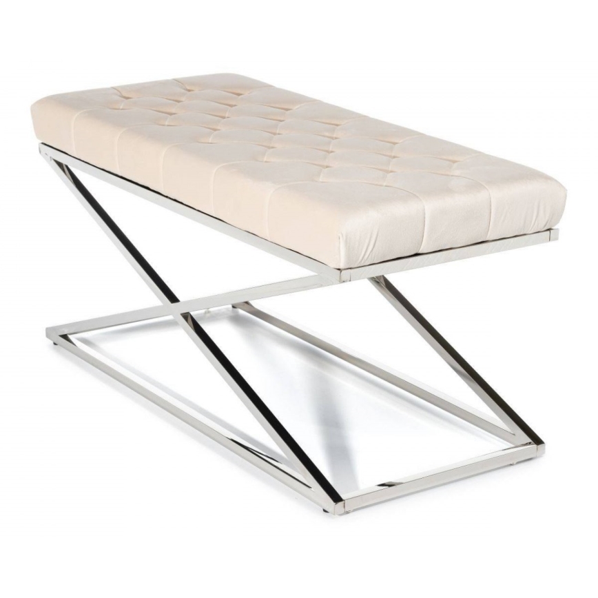 Banc matelassé SALIBA 50x97 cm chrome brillant/crème