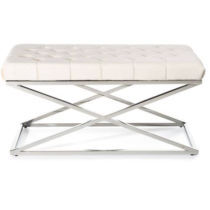 Banc matelassé SALIBA 50x97 cm chrome brillant/crème